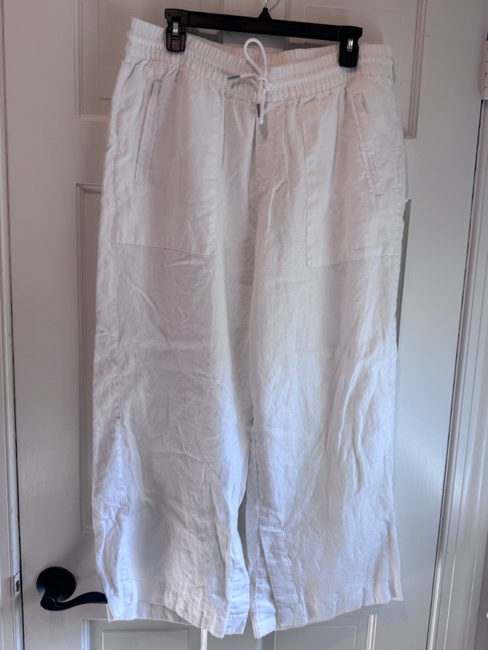 Athleta White 100% Linen Wide Leg Pants Size Large Pull-On Beachy Casual